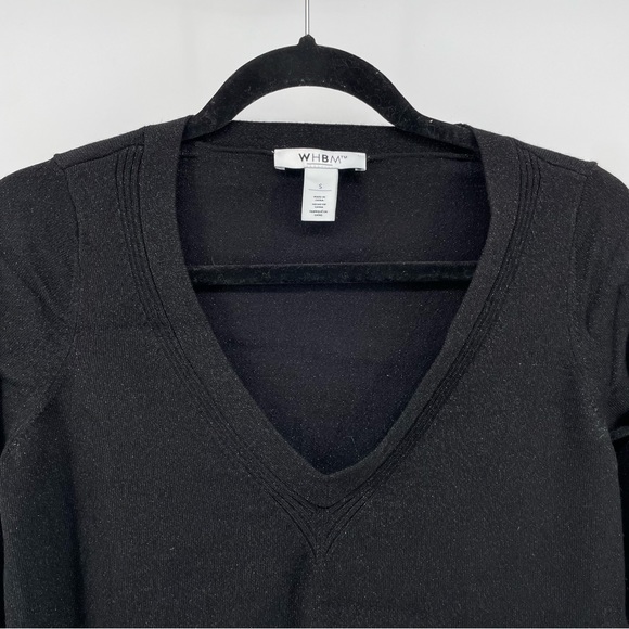 WHBM White House Black Market Womens Sweater Black Metallic Thread V-Neck S - Picture 2 of 5
